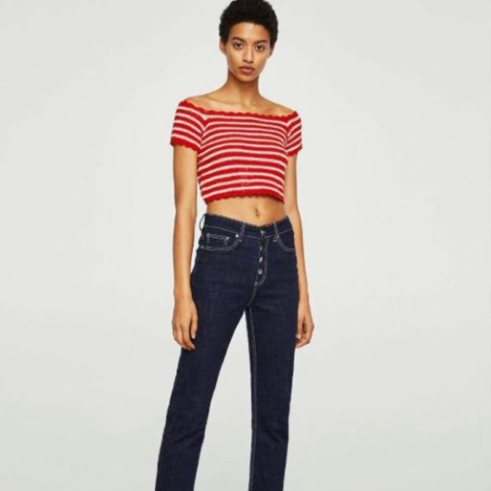 Mango Crotchet Striped Crop Top Sz S